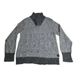 Relwen Sweater Mens Medium Shawl Neck Herringbone Gray White Wool Knit